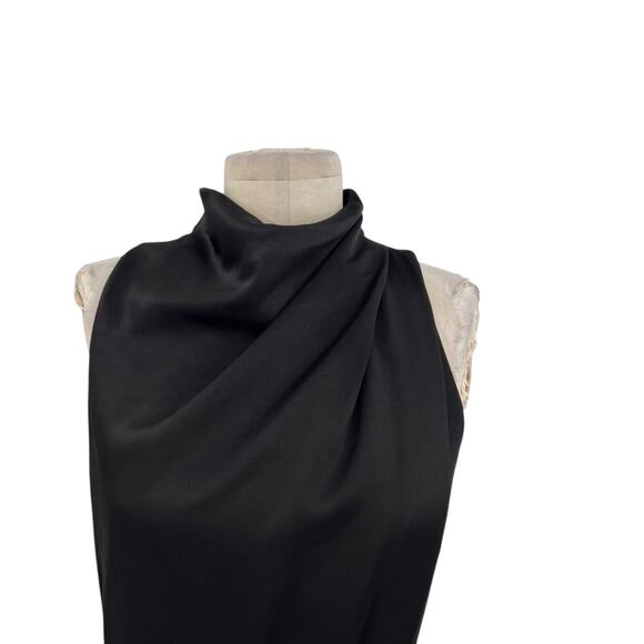 Halston Heritage Draped Neck Satin Gown Dress Midi Sleeveless Black Size 2‎ - Picture 2 of 12